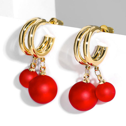 Fashion Red Pearl Dangle Drop Earrings for Women in 14K Gold Over Sterling Silver