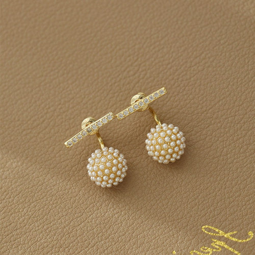 Elegant White Round Pearl Stud Earrings for Women in 14K Gold Over Sterling Silver