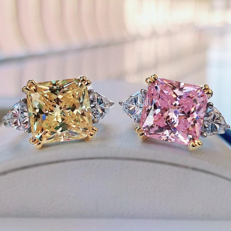 3.3 Carat Simulated Diamond Pink Stone Radiant Cut Engagement Crushed Ice Ring