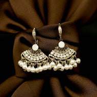 Royal Court Style Pearl Dangle Drop Earrings for Women in 14K Gold Over Sterling Silver（3mm）