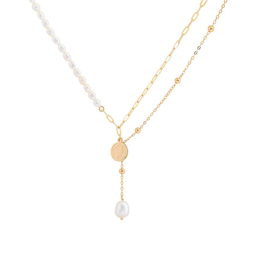 Cultured Freshwater Pearl Pendant Double Strand Necklace with 18K Gold Over Sterling Silver