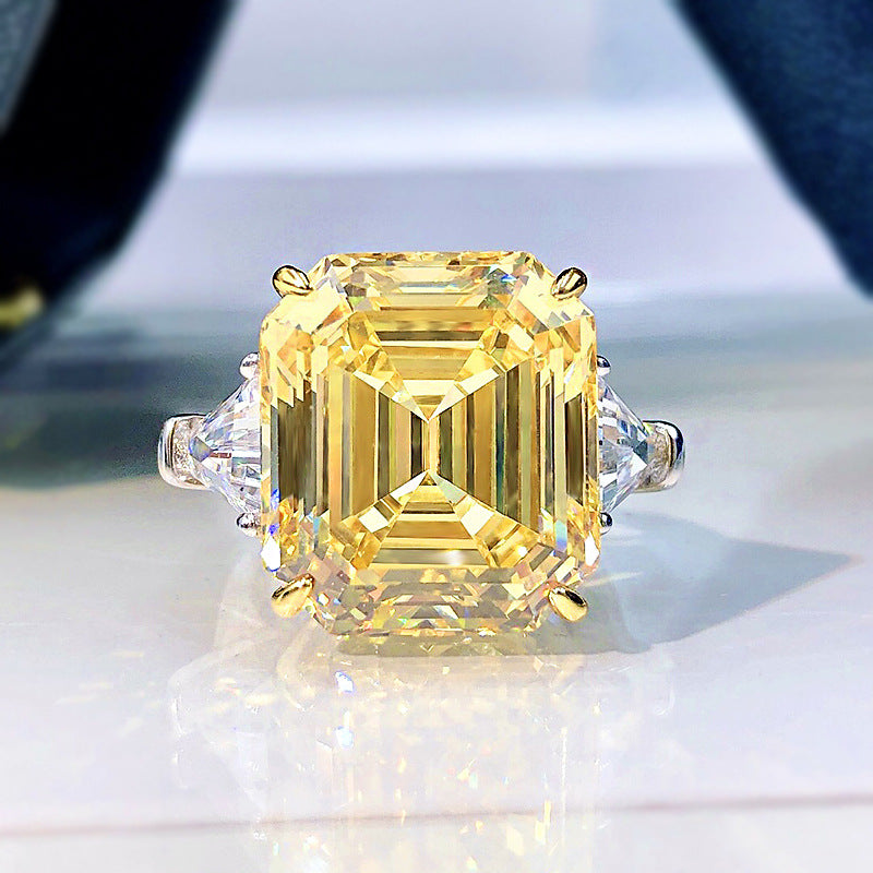 Yellow asscher cut diamond ring Clearance
