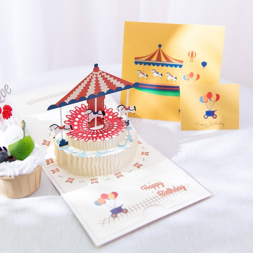 3D Carousel Cake Cards Pop Up Greeting Cards, Funny Unique 3D Holiday Postcards