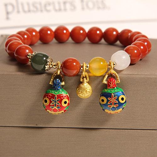 African Style Red Agate Carnelian Stone Bracelet with Gold Clasp Red Jade Bracelet