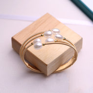 Cultured Freshwater Pearl Bangle Bracelet in 14k Gold Over Sterling Silver 7