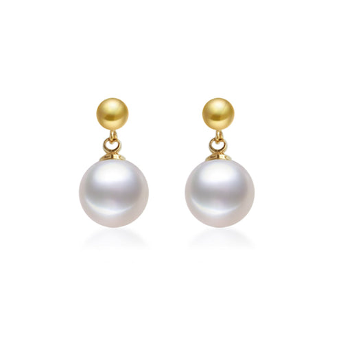 Shell Pearl Dangle Back Phone Drop Earrings for Women in 14K Gold Over Sterling Silver（10mm）