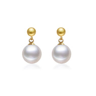 Shell Pearl Dangle Back Phone Drop Earrings for Women in 14K Gold Over Sterling Silver（10mm）
