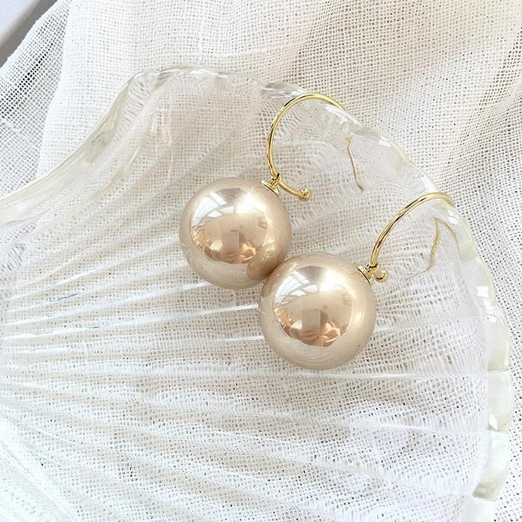 Large Pearl Earrings | Pearl Drop Earrings | Large Gold Ball Earrings with Allergy-Free Clasp (20mm), Pink