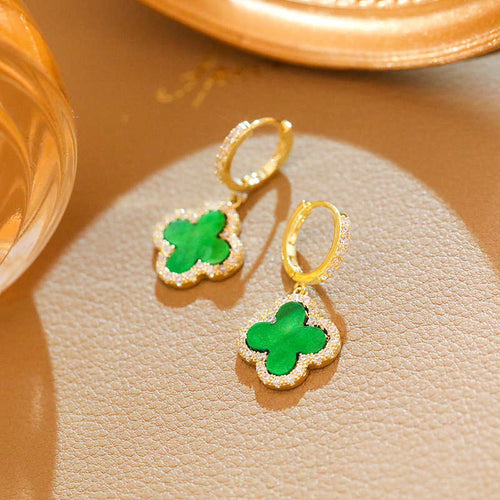 Four Leaf Clover Earrings and Necklace | Gold Drop Earrings | Lucky Clover Earrings with Sterling Silver Pins