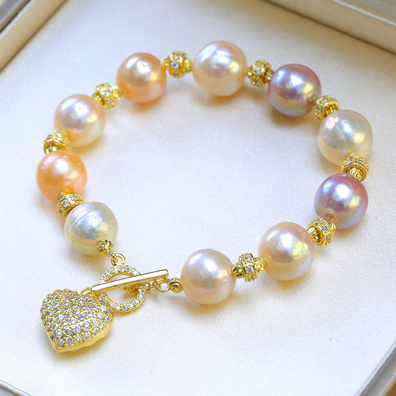 11-12mm Real Pearl Bracelet | Pink Pearl Bracelet 14K Gold | Pearl Bangle  Bracelet For Weddings| Huge Tomato Jewelry