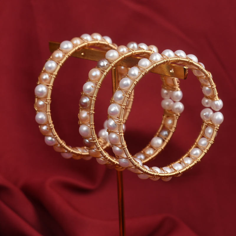 Cultured Freshwater Pearl Bangle Bracelet in 14k Gold Over Sterling Silver 7