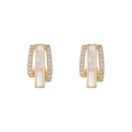 Gold Hoop Earrings | Mother of Pearl Earrings | Diamond Huggie Earrings with Sterling Silver Pins