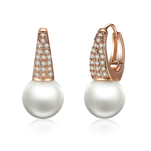 Elegant Round Pearl Dangle Earrings for Women in 14K Gold Over Sterling Silver（11mm）