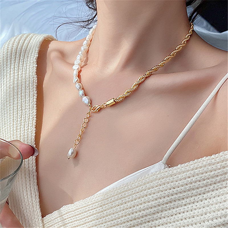 7x6-8x6mm Peach Baroque Pearls on Gold Plated Chain