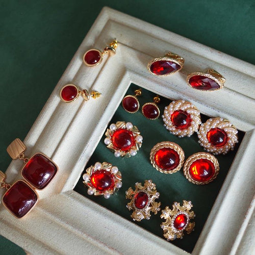 Premium Handmade Royal Red Opal Cuff Stud Earring Clip-HugeTomato-HugeTomato