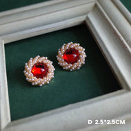 Premium Handmade Royal Red Opal Cuff Stud Earring Clip-HugeTomato-HugeTomato