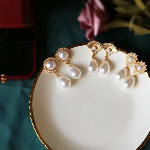 Vintage Royal Teardrop Pearl Earrings | Pearl Drop Earrings | Faux Pearl Earrings with Allergy-free Pins