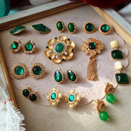 Premium Handmade Vintage Royal Green Opal Cuff Stud Earring Clip-HugeTomato-HugeTomato