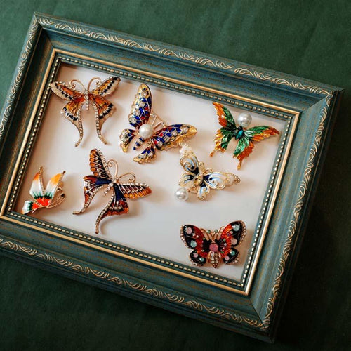 Handmade Butterfly Pearl Lapel Pin Brooch Rhinestones