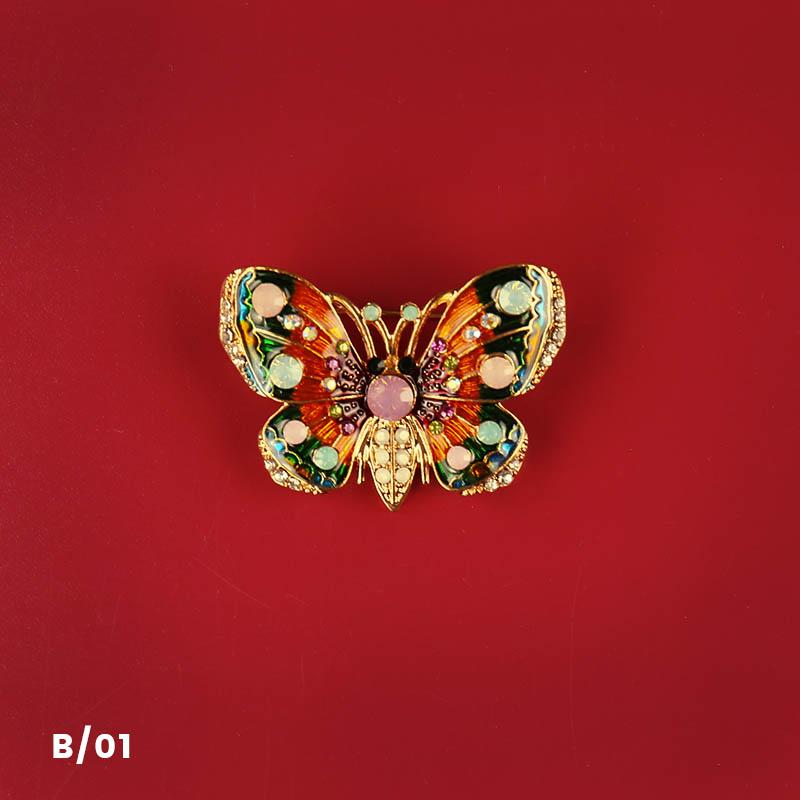 Vintage Antique Peach Rhinestone Butterfly Insect Wedding Brooch Pin – Blue Alloy, Rhinestone