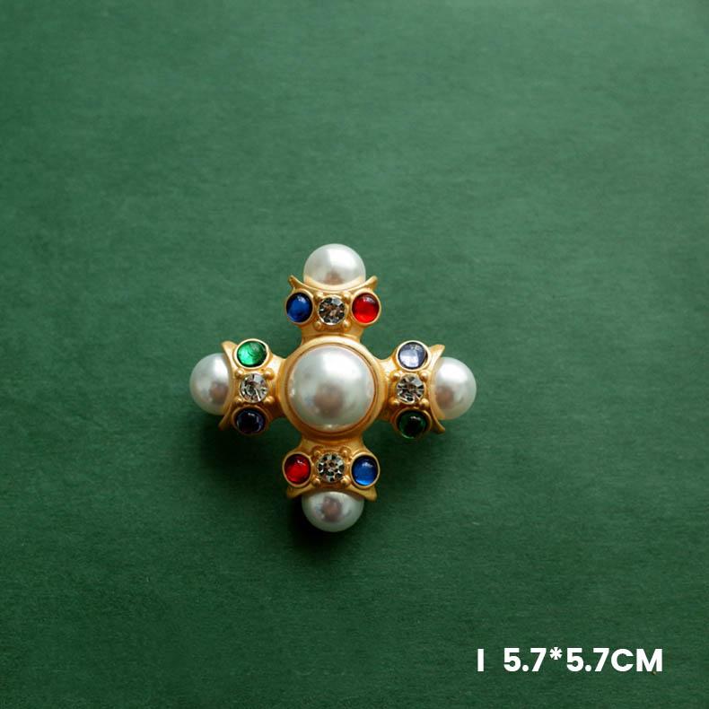 Vintage Style Brooch Pearl Royal Lapel Pin Brooch Rhinestones
