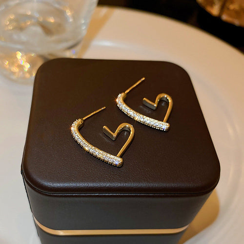 Heart Hoop Earrings | Gold Diamond Heart Hoop Earrings with Sterling Silver Pin