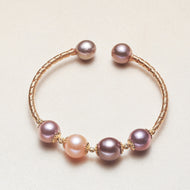 Cultured Freshwater Pearl Bangle Bracelet in 14k Gold Over Sterling Silver 7