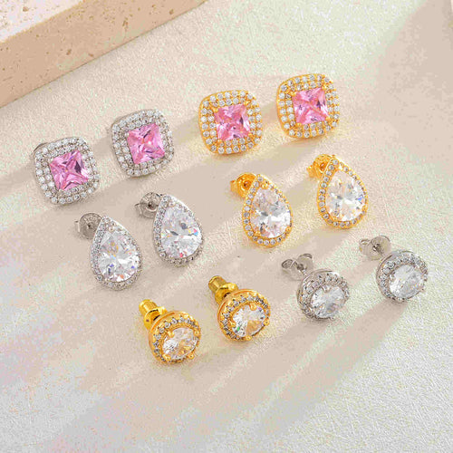 Diamond Earring Studs Bling Zircon Studs Round Square and water Drop Shape Earrings with S925 Silver Pin