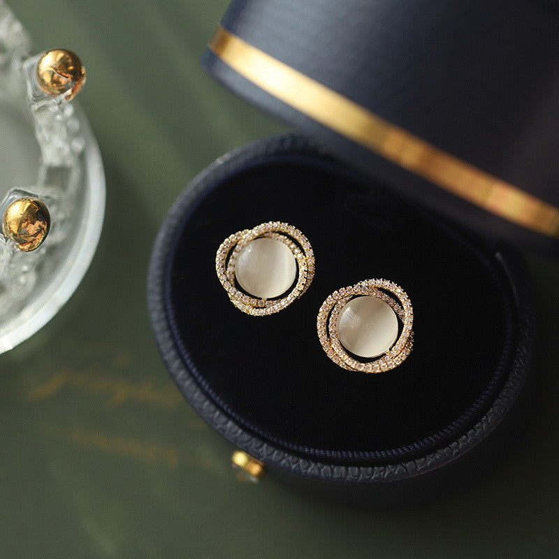 AAA Pearl Diamond Earrings, Moonstone Earrings