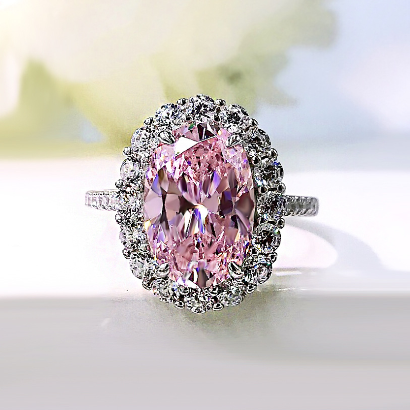 Oval Cut Side Stone Pink Lab Grown Diamond Engagement Ring 5.0 CTW wit Huge Tomato