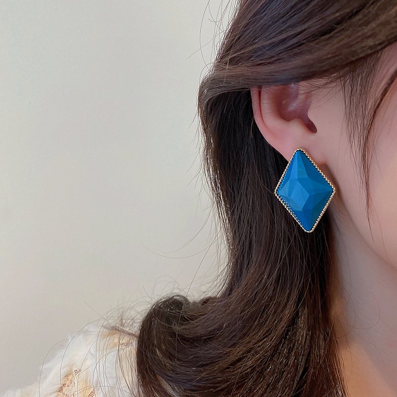 Large Stud Earrings Blue Crystal Earrings Heart Drop Dangling Gold Earrings