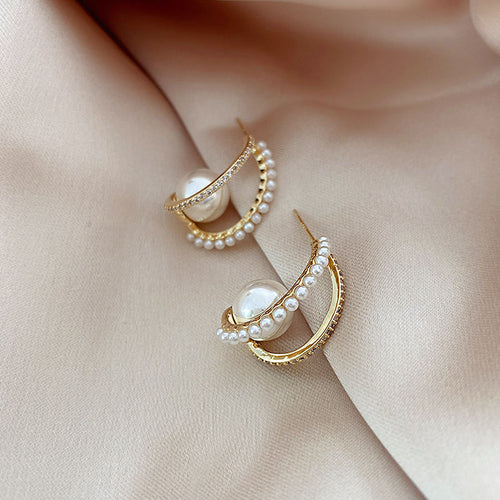 Pearl Drop Earrings | Pearl and Diamond Earrings | Shell Pearl Earrings with Sterling Silver Pins
