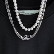 Double Layers Mens Pearl Necklace | Splicing Pearl Necklace Men Chain | Pearl Chains Mens