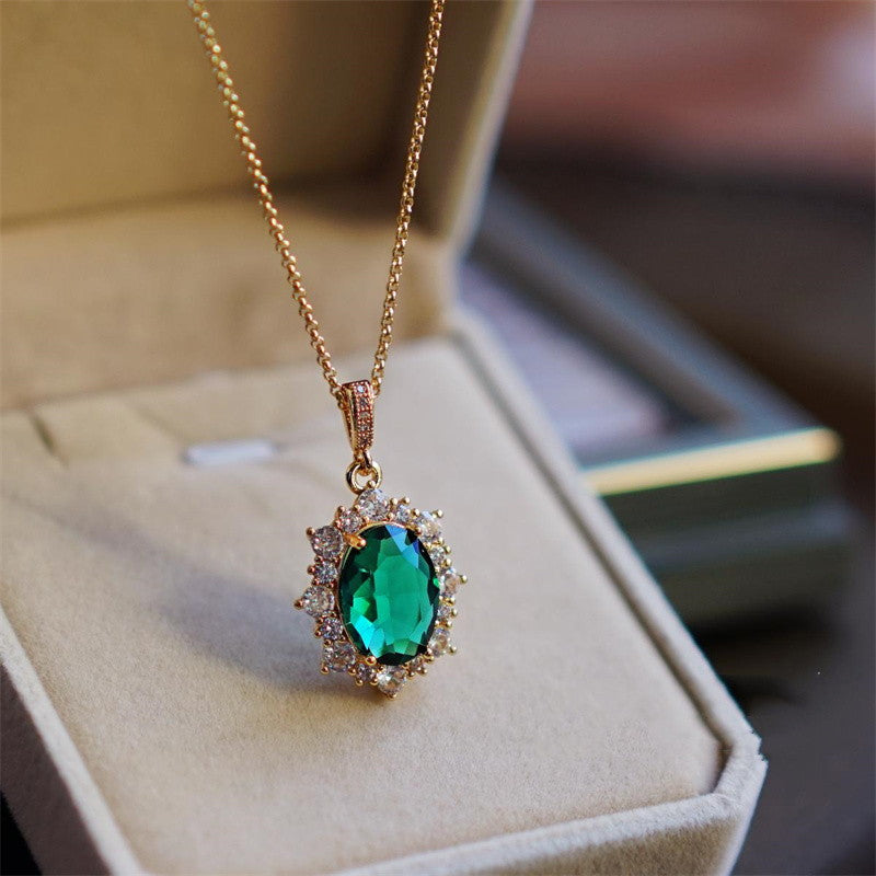 Green Emerald Pendant | Handmade Gemstone Pendant Gold Chain