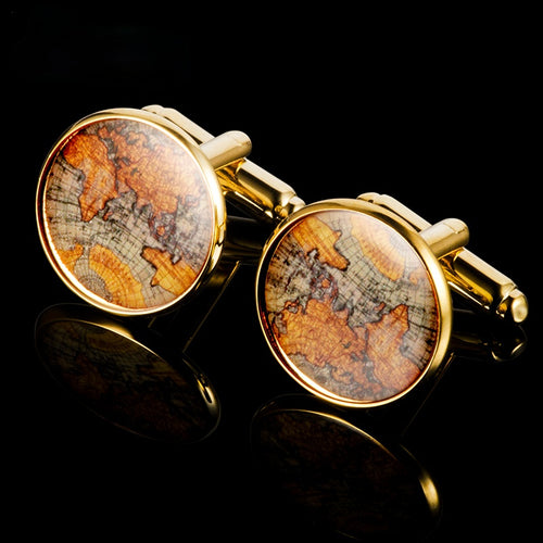 Men's Cufflinks Vintage Sheepskin Map Gold Plated Copper Cuff Studs