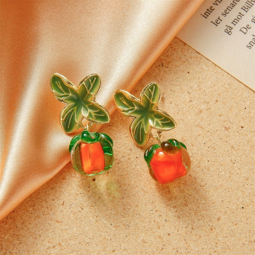 Kreative Persimmon-Ohrringe, vergoldete Kristall-Tropfenohrringe mit silberner Nadel 