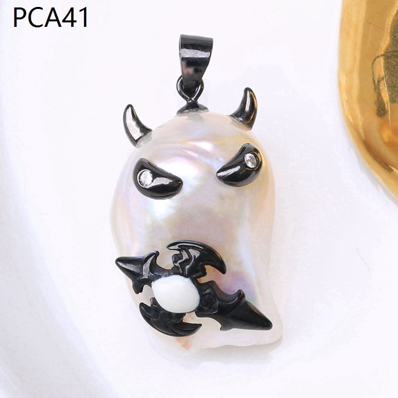 Halloween Style Big Baroque Pearl Pendant Necklace in 14K Gold Over S ...