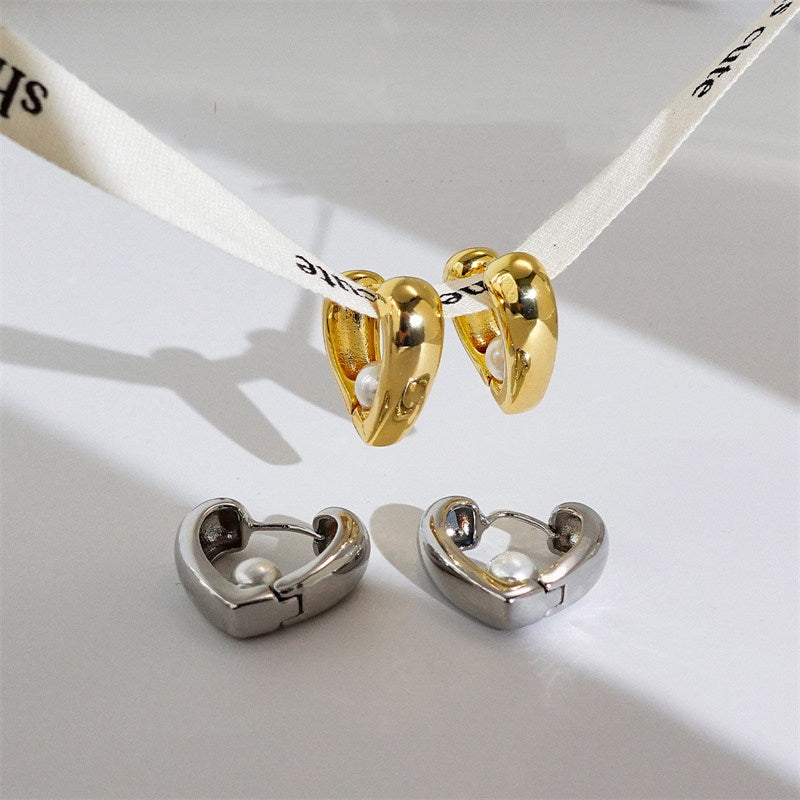Matrix hoop earrings, Heart, Large, White, Rhodium plated | Swarovski