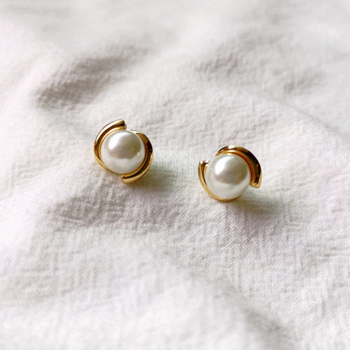 Pearl Stud Earrings | Pearl Earrings Gold Stud with Sterling Silver Pins (9mm)