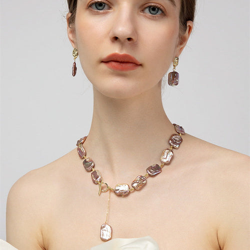 Purple Large Real Baroque Pearl Jewelry Set | Baroque Pearl Necklace | Baroque Pearl Earrrings | Baroque Pearl Bracelet (10-13mm)