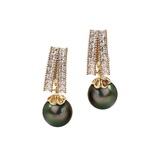 Elegant Diamond Round Shell Pearl Stud Earrings for Women in 14K Gold Over Sterling Silver（10mm）