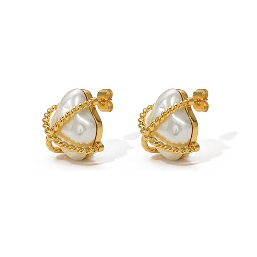 Baroque Pearl Earrings | Natural Resin Baroque Pearl Studs in 18K Gold Plated