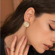 Gold Disc Earrings | Pave Disc Earrings | Gold Earrings for Women in 18K Gold Plated
