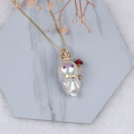 Lindo collar con colgante de perlas barrocas grandes para niños en oro de 14 k sobre plata de ley (16-18 mm)