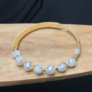 Huge Tomato- 7mm White Freshwater Pearl Bracelet Bangles in 14K Yellow Gold