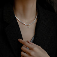 Classic Real Pearl Necklace | Freshwater Oval Shape Pearl Necklace with Crystal Pendant | Pearl Necklace Strand