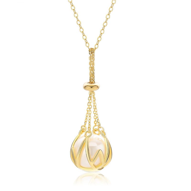 Pearl Cage Pendant | Pearl Pendant Necklace | Sterling Silver Pearl Pendant (12mm), Gold