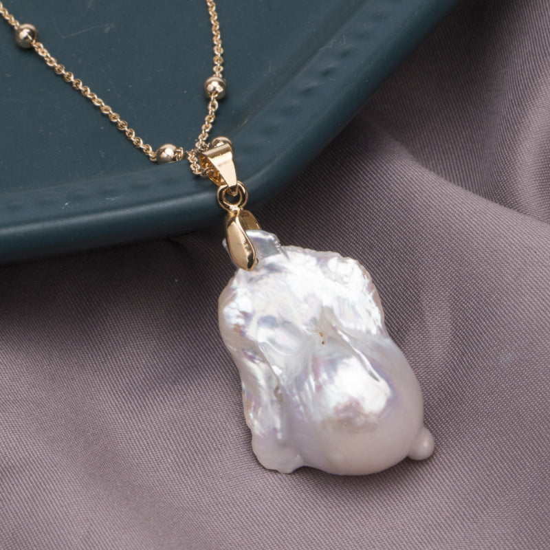 Vintage Style AAAA Big Baroque Pearl Pendant Necklace in 14K Gold Over Sterling Silver (16-18mm)