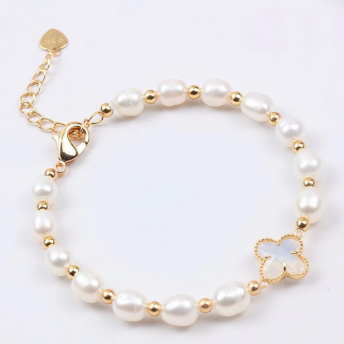 Clover Pearl Bracelet | Dainty Baroque Pearl Bracelets For Weddings | Pearl And Gold Bracelet