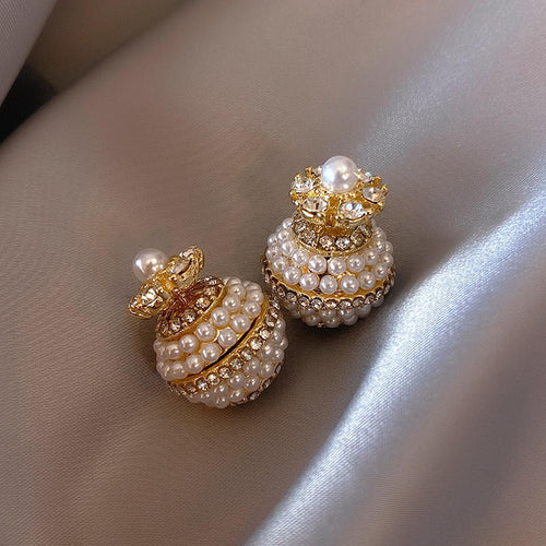 Pearl Stud Earrings | Double Pearl Stud Earrings | Pearl Pave Stud Earrings